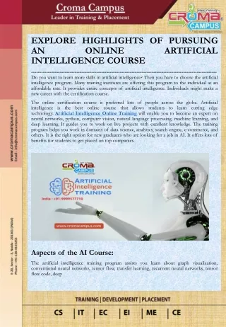 EXPLORE HIGHLIGHTS OF PURSUING AN ONLINE ARTIFICIAL INTELLIGENCE COURSE