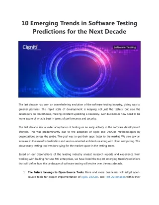 10 Emerging Trends in Software Testing: Predictions for the next decade