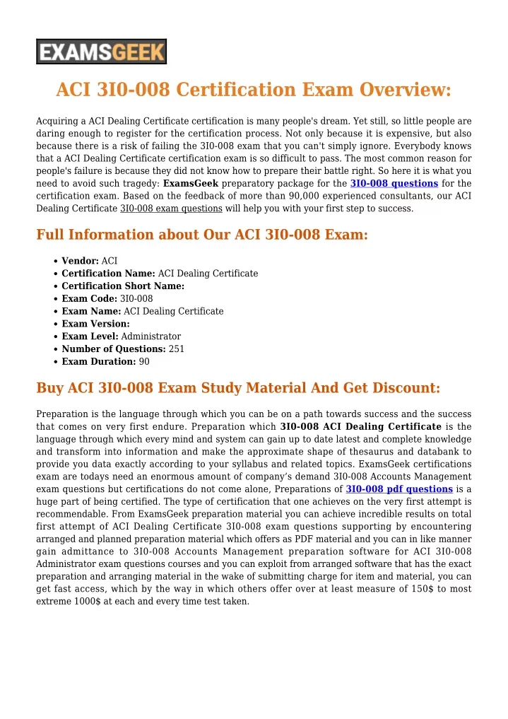 aci 3i0 008 certification exam overview