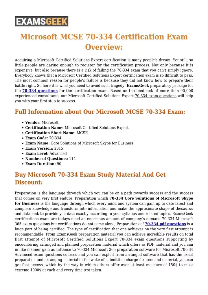 microsoft mcse 70 334 certification exam overview