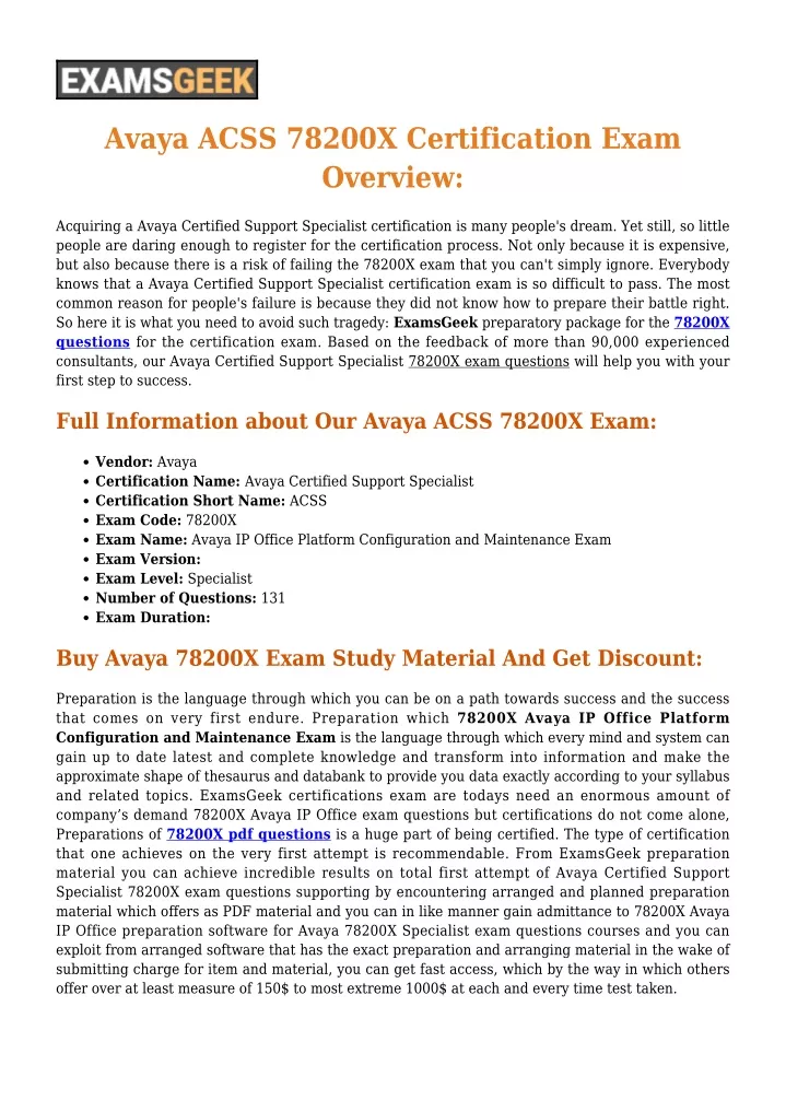 avaya acss 78200x certification exam overview