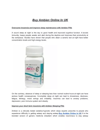 Buy Ambien Online In UK