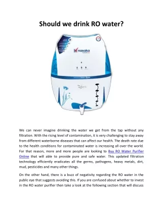 Should we drink RO water?
