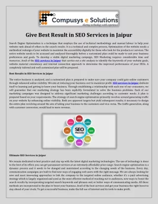Give Best Result in SEO Services in Jaipur