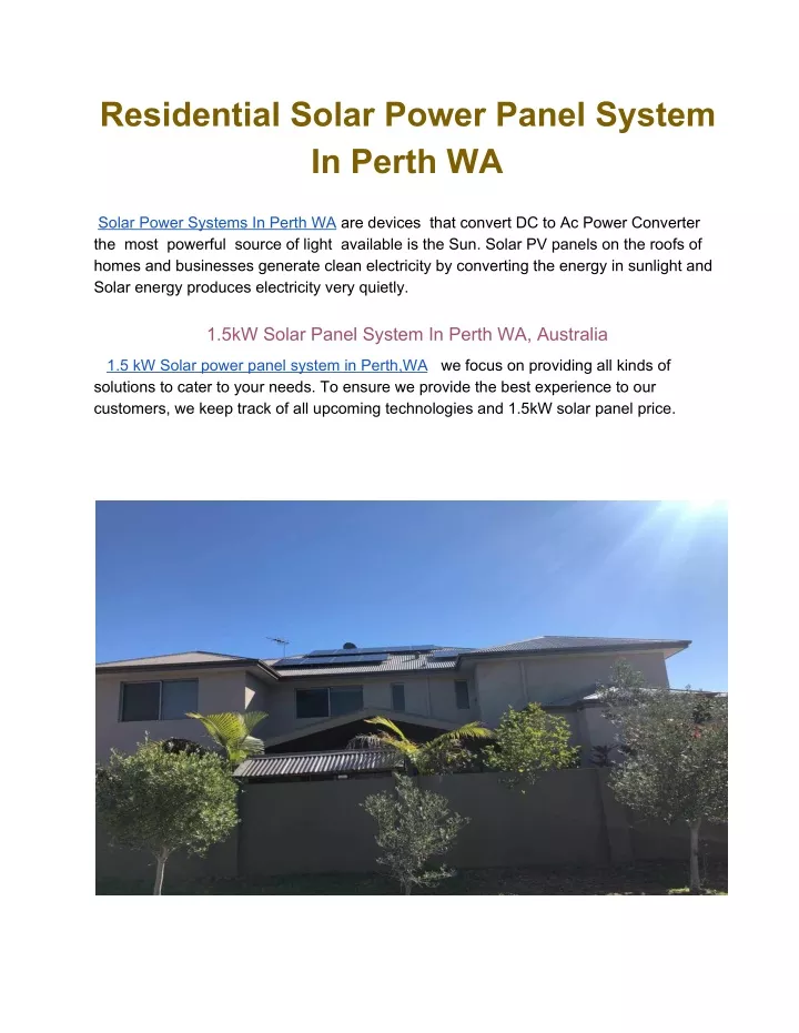 residential solar power panel system in perth wa