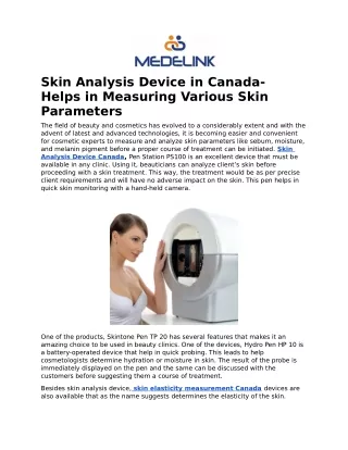 Skin Analysis Device in Canada- Helps in Measuring Various Skin Parameters