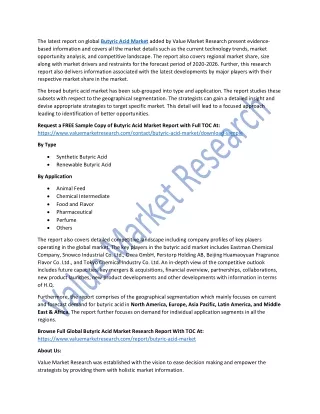 Butyric Acid Market Research, Industry Demand and Opportunity Report Upto 2026
