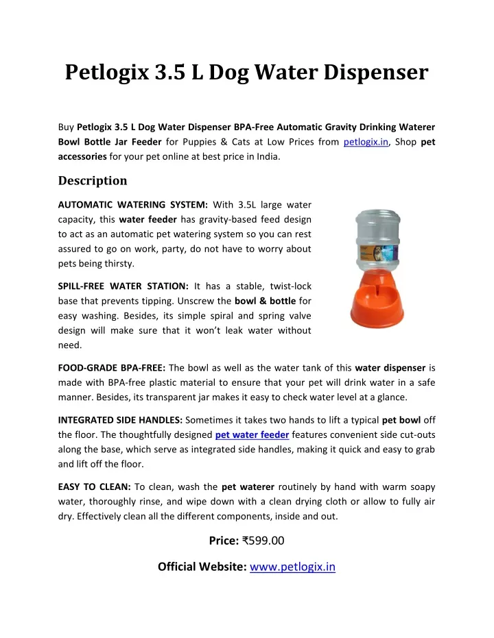 petlogix 3 5 l dog water dispenser