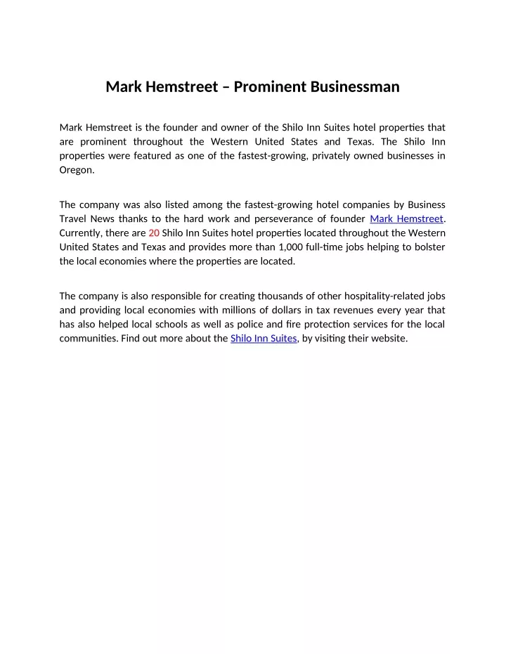 mark hemstreet prominent businessman