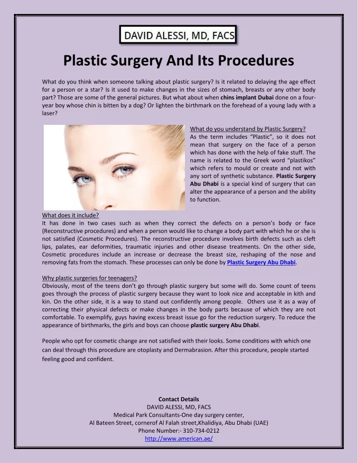 plastic surgery and its procedures