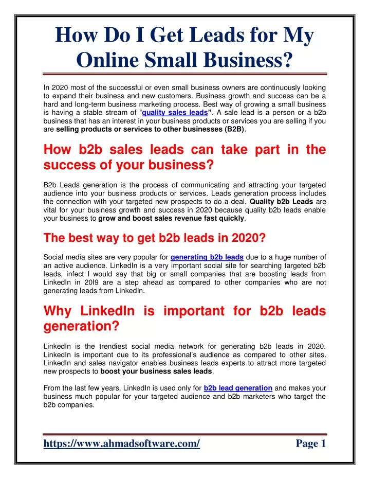 how do i get leads for my online small business