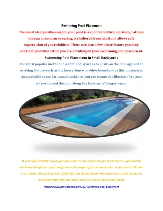 Swimming Pool Placement - Crystal Pools