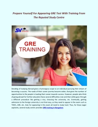 Prepare Yourself For Appearing GRE Test With Training From The Reputed Study Centre
