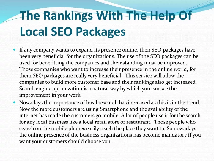 the rankings with the help of local seo packages