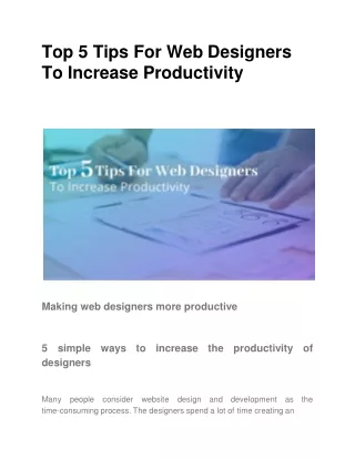 Top 5 Tips For Web Designers To Increase Productivity