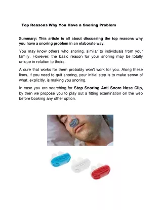 Top Reasons Why You Have a Snoring Problem