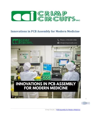 Innovations in PCB Assembly for Modern Medicine