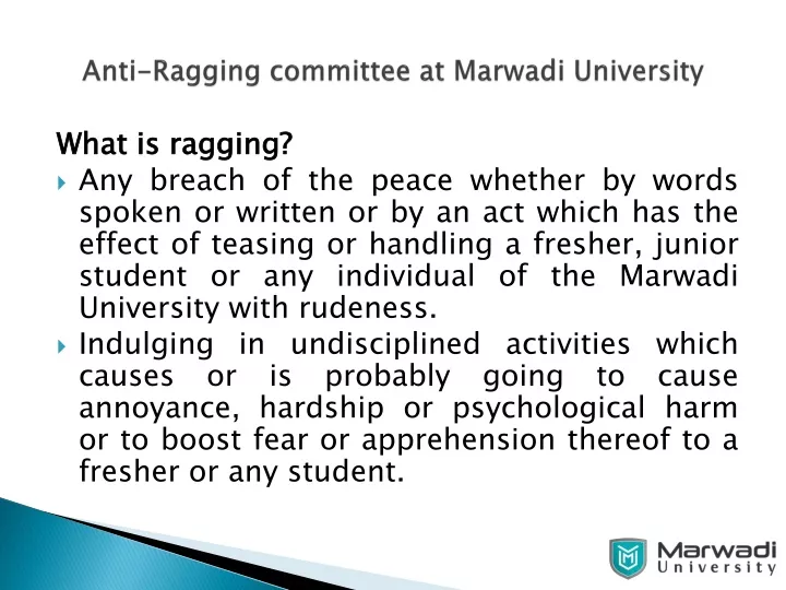 anti ragging committee at marwadi university