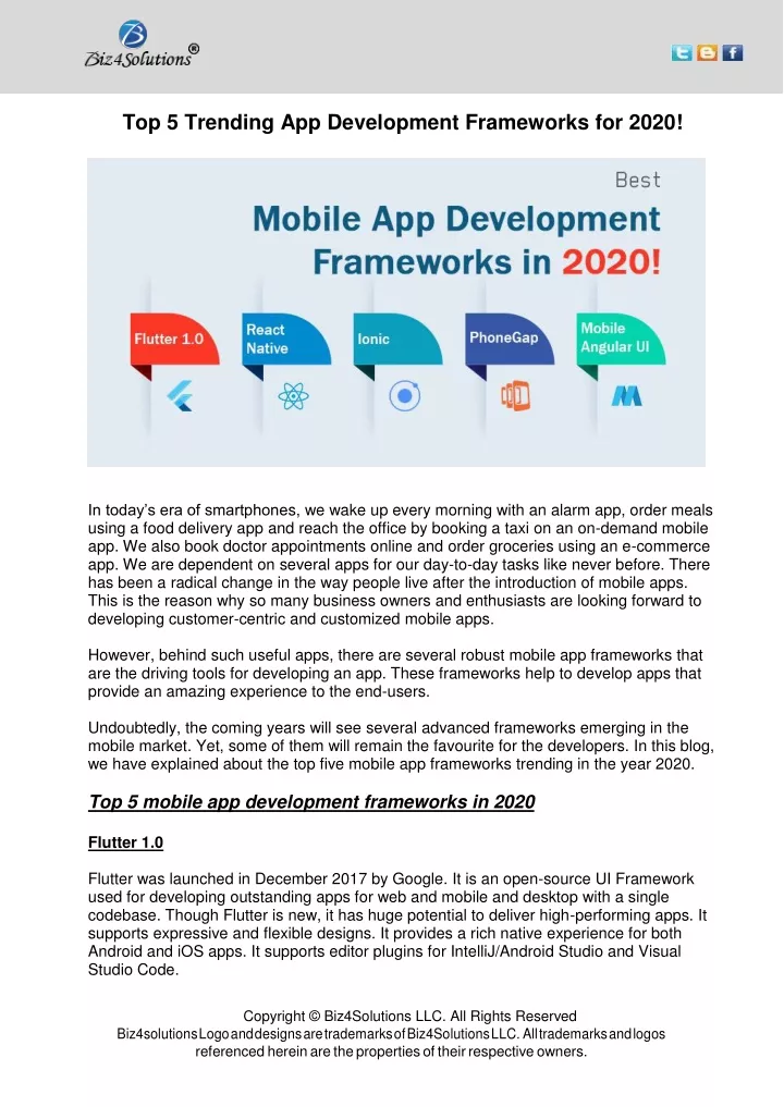 top 5 trending app development frameworks for 2020