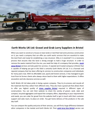 Earth Works UK Ltd: Gravel and Grab Lorry Suppliers in Bristol