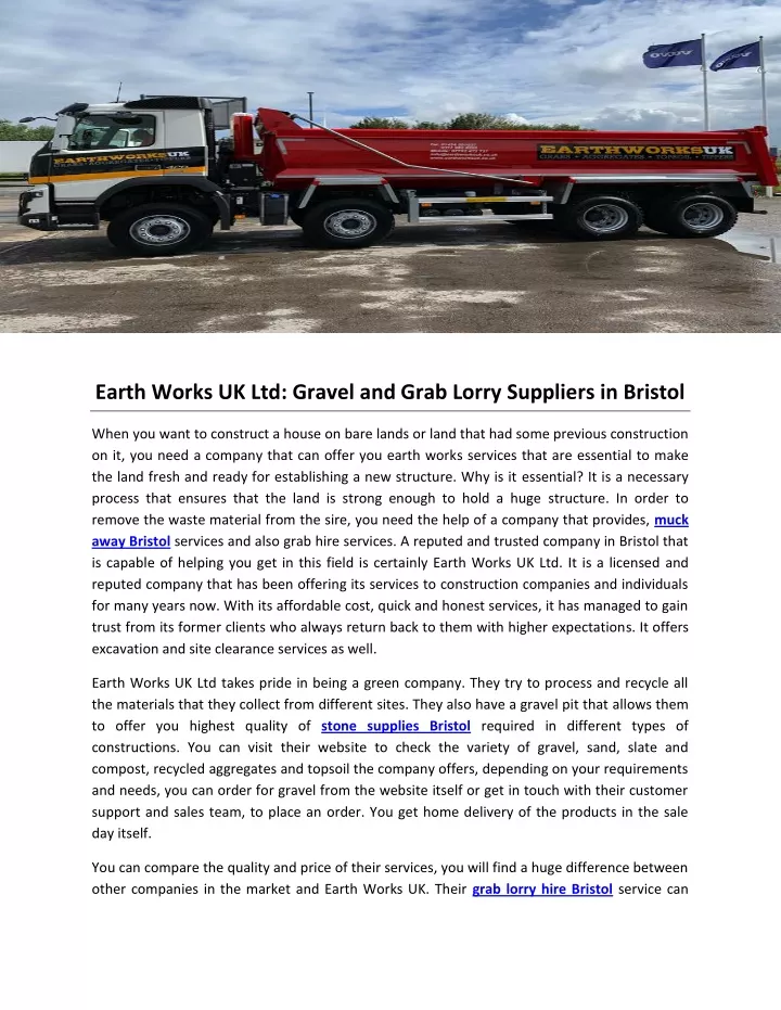 earth works uk ltd gravel and grab lorry