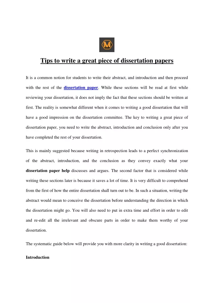 tips to write a great piece of dissertation papers