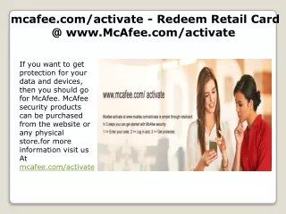 mcafee.com/activate - Redeem Retail Card @ www.McAfee.com/activate