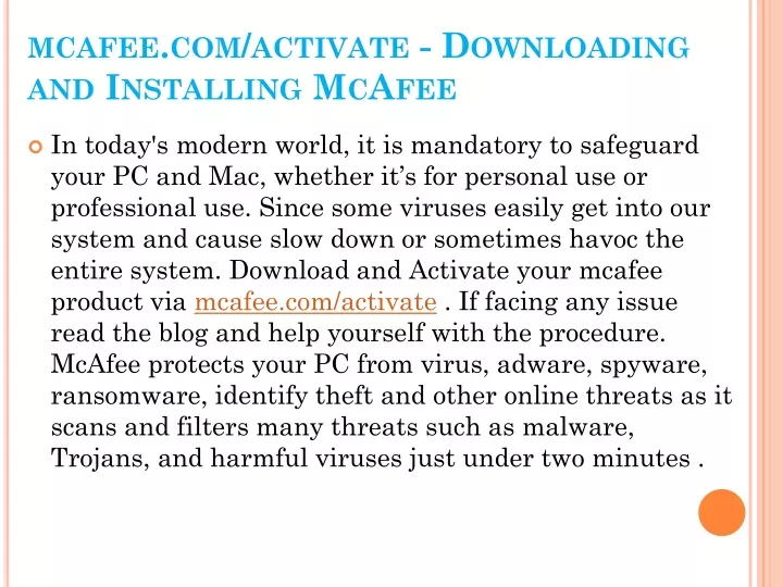 mcafee com activate downloading and installing mcafee