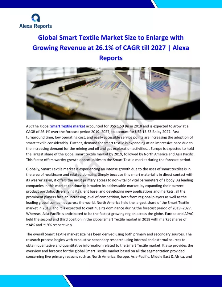 global smart textile market size to enlarge with
