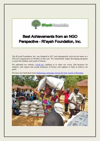 Best Achievements from an NGO Perspective - Ri’ayah Foundation, Inc.