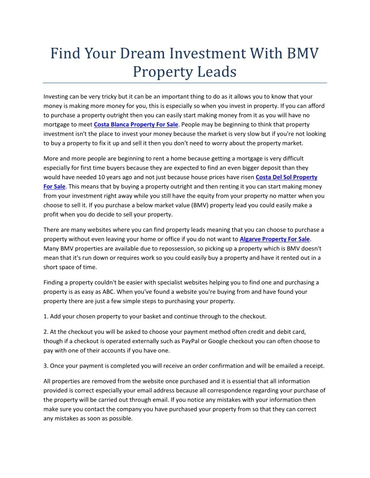 find your dream investment with bmv property leads