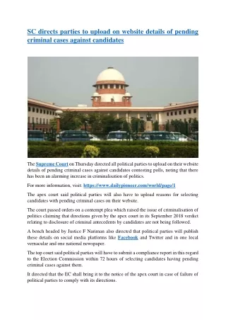 SC directs parties to upload on website details of pending criminal cases against candidates