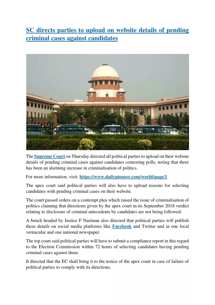 sc directs parties to upload on website details