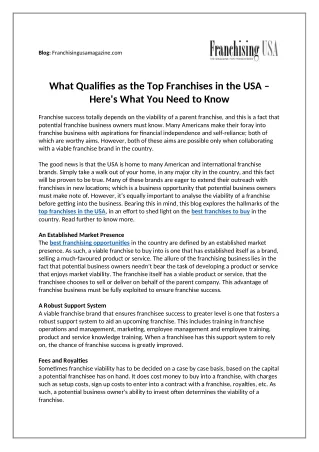 What Qualifies as the Top Franchises in the USA - Here's What You Need to Know