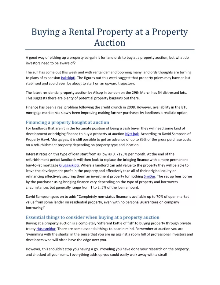 buying a rental property at a property auction
