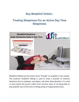 Buy Modafinil Online:- Treating Sleepiness For an Active Day Time Sleepiness