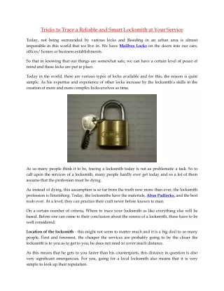 Tricks to Trace a Reliable and Smart Locksmith at Your Service