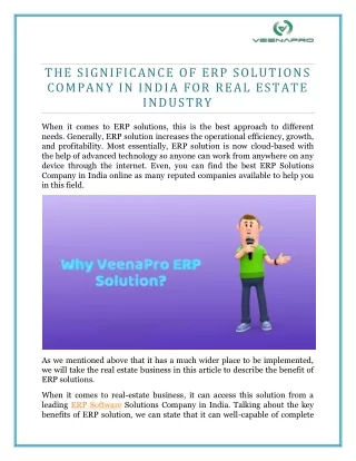 The Significance of ERP Solutions Company in India For Real Estate Industry