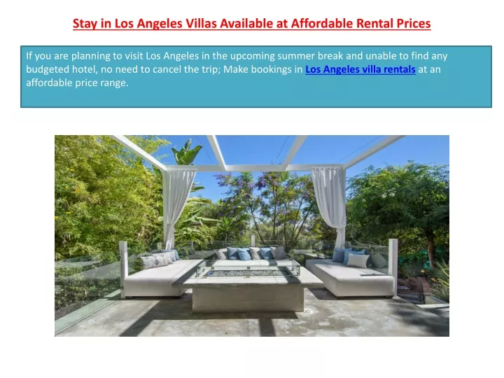 stay in los angeles villas available at affordable rental prices