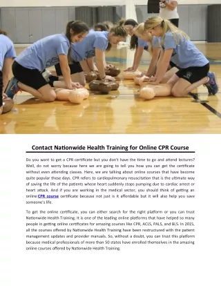 Contact Nationwide Health Training for Online CPR Course
