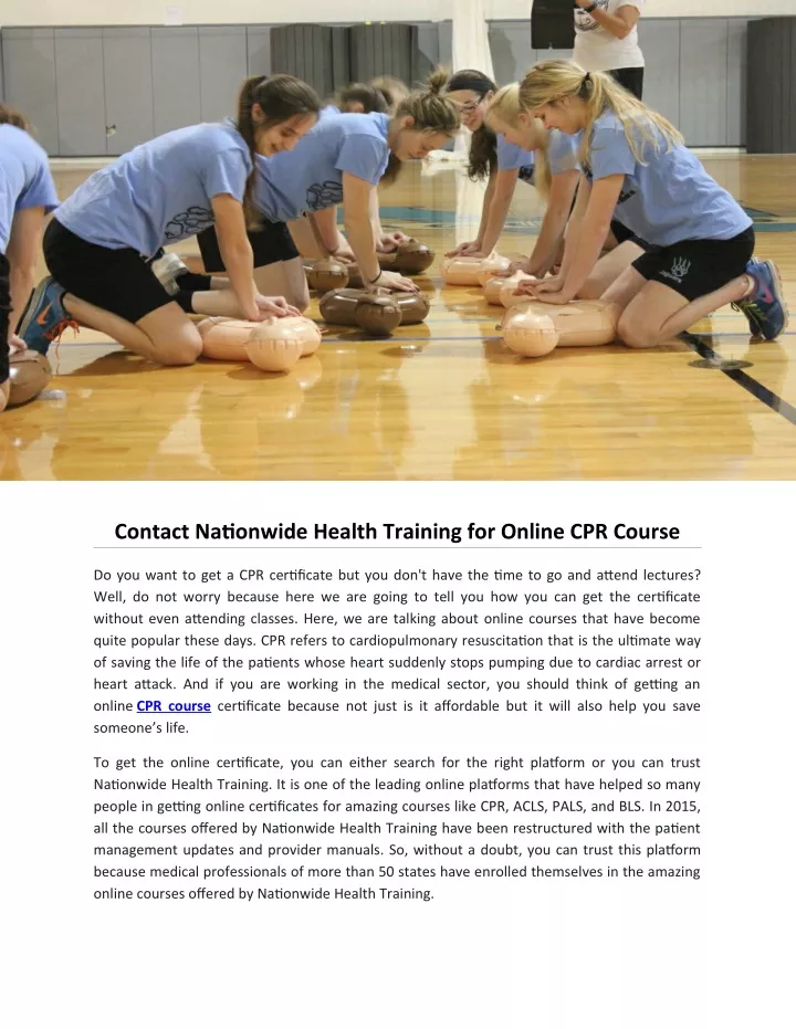 contact nationwide health training for online