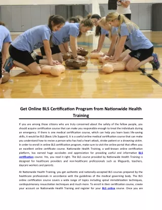 Get Online BLS Certification Program from Nationwide Health Training