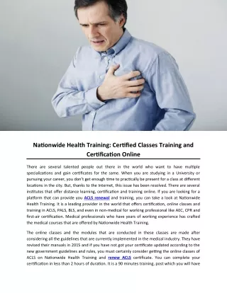 Nationwide Health Training: Certified Classes Training and Certification Online