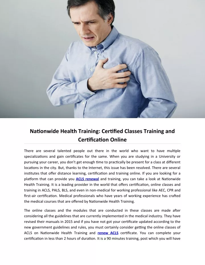 nationwide health training certified classes