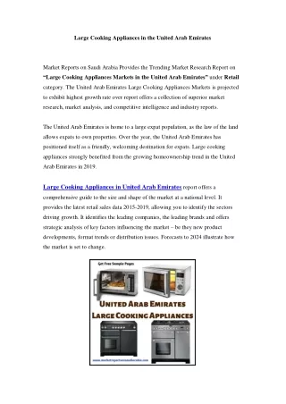 United Arab Emirates Large Cooking Appliances Markets: Growth, Opportunity and Forecast Till 2024