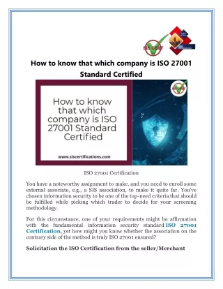 How to know that which company is ISO 27001 Standard Certified