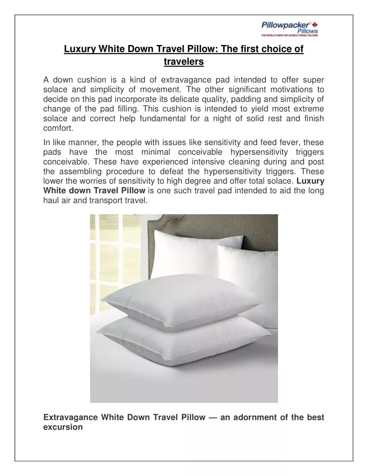 luxury white down travel pillow the first choice