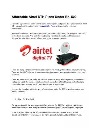 Affordable Airtel DTH Plans Under Rs. 500