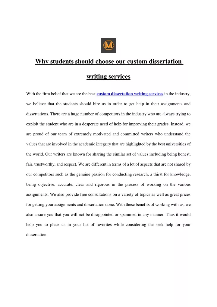 why students should choose our custom dissertation