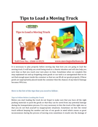 Tips to Load a Moving Truck